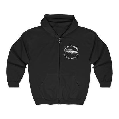 Retro Automotive Zip-Up Hoodie, Cozy Unisex Sweatshirt for Car Enthusiasts, Gift for Mechanics, Perfect for Road Trips