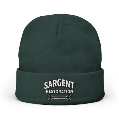 Embroidered 'Sargent Restoration' Knit Beanie – Mechanic Wrench Cuff Hat