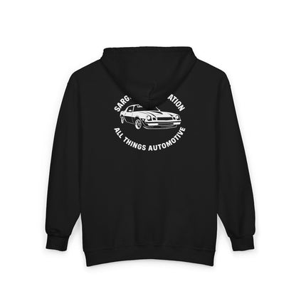Retro Automotive Zip-Up Hoodie, Cozy Unisex Sweatshirt for Car Enthusiasts, Gift for Mechanics, Perfect for Road Trips