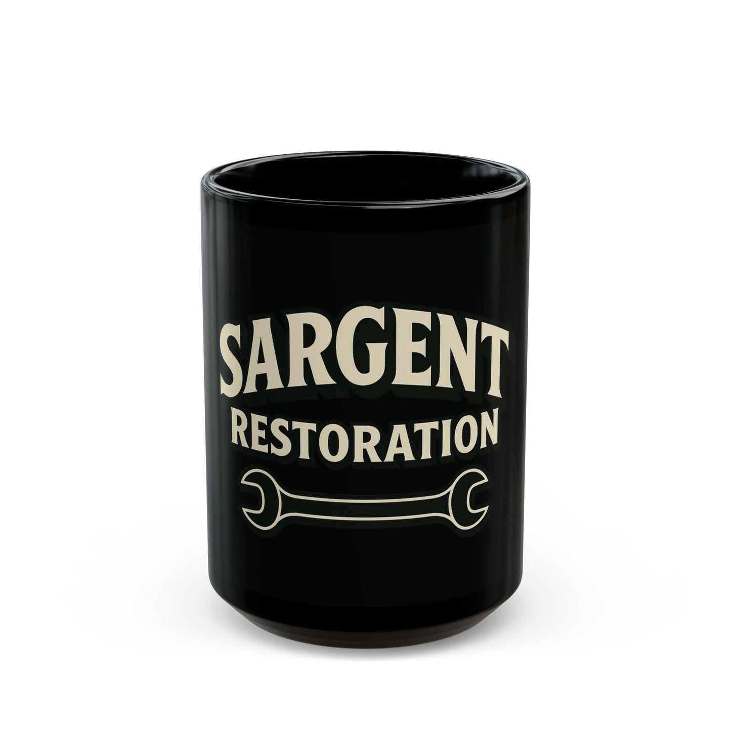 Custom Sargent Restoration Mug | Personalized Black Coffee Cup, Gift for Mechanics, Workshop Decor, Father's Day, Unique Gift Idea
