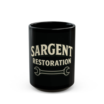 Custom Sargent Restoration Mug | Personalized Black Coffee Cup, Gift for Mechanics, Workshop Decor, Father's Day, Unique Gift Idea