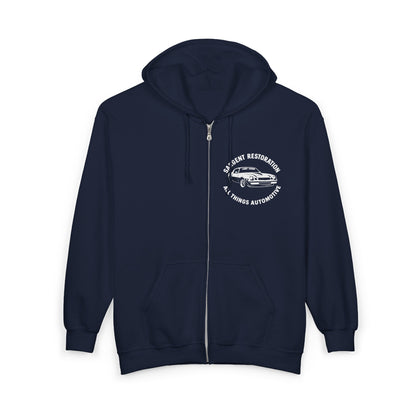 Retro Automotive Zip-Up Hoodie, Cozy Unisex Sweatshirt for Car Enthusiasts, Gift for Mechanics, Perfect for Road Trips