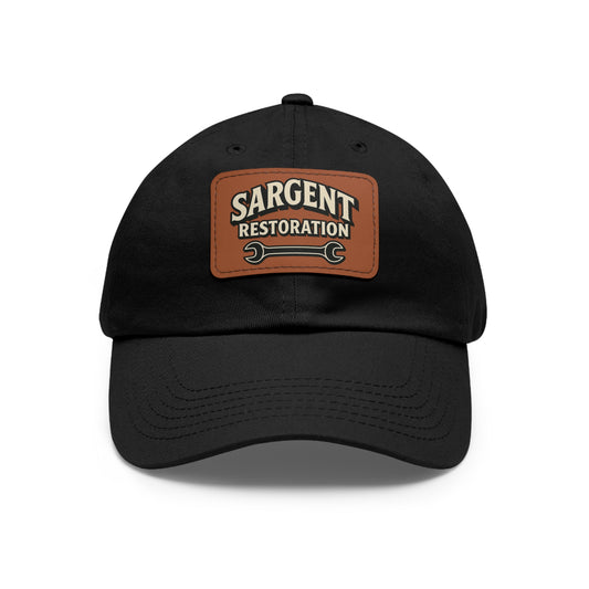Sargent Restoration Leather Patch Dad Hat — Mechanic Wrench Logo Cap