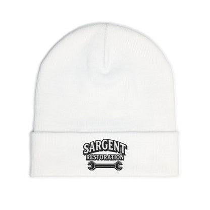 Embroidered 'Sargent Restoration' Knit Beanie – Mechanic Wrench Cuff Hat
