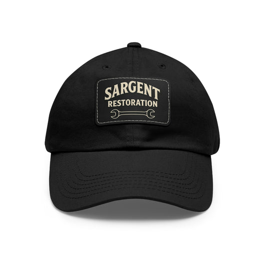 Sargent Restoration Leather Patch Dad Hat — Mechanic Wrench Logo Cap