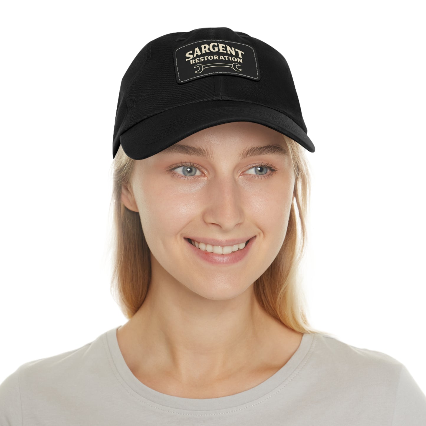 Sargent Restoration Leather Patch Dad Hat — Mechanic Wrench Logo Cap