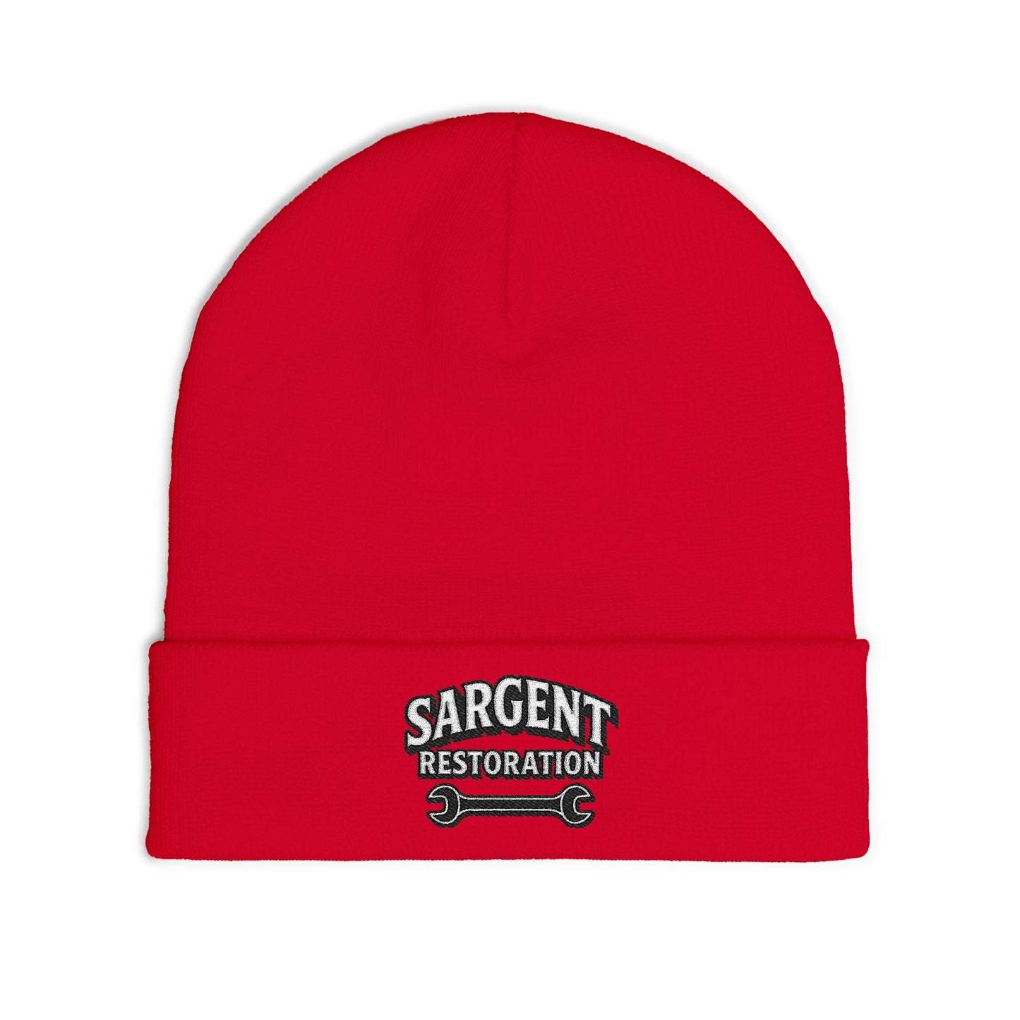 Embroidered 'Sargent Restoration' Knit Beanie – Mechanic Wrench Cuff Hat