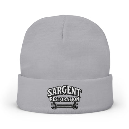 Embroidered 'Sargent Restoration' Knit Beanie – Mechanic Wrench Cuff Hat