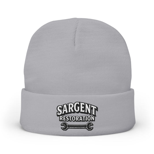 Embroidered 'Sargent Restoration' Knit Beanie – Mechanic Wrench Cuff Hat