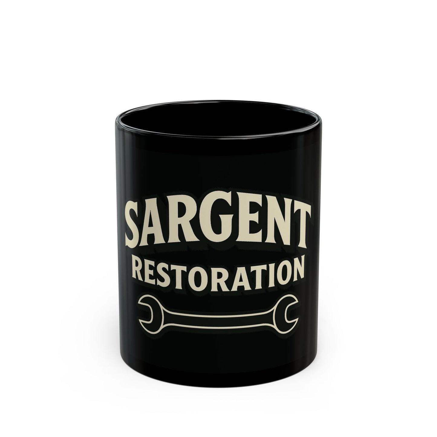 Custom Sargent Restoration Mug | Personalized Black Coffee Cup, Gift for Mechanics, Workshop Decor, Father's Day, Unique Gift Idea