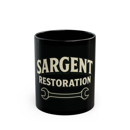 Custom Sargent Restoration Mug | Personalized Black Coffee Cup, Gift for Mechanics, Workshop Decor, Father's Day, Unique Gift Idea