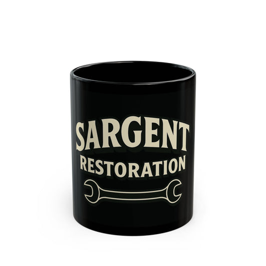 Custom Sargent Restoration Mug | Personalized Black Coffee Cup, Gift for Mechanics, Workshop Decor, Father's Day, Unique Gift Idea