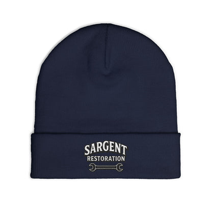 Embroidered 'Sargent Restoration' Knit Beanie – Mechanic Wrench Cuff Hat