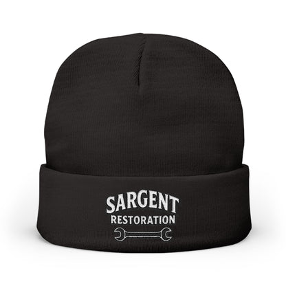 Embroidered 'Sargent Restoration' Knit Beanie – Mechanic Wrench Cuff Hat
