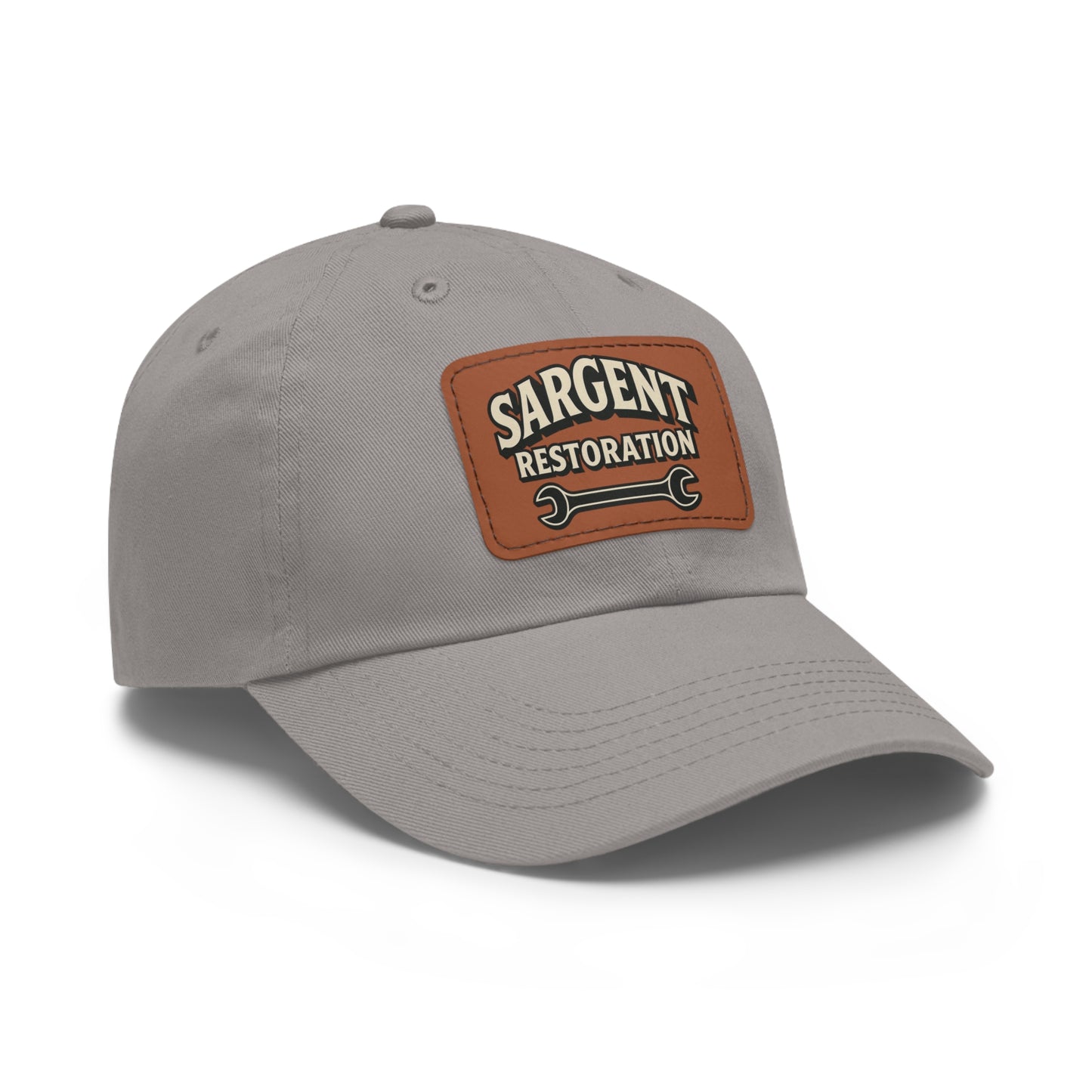 Sargent Restoration Leather Patch Dad Hat — Mechanic Wrench Logo Cap