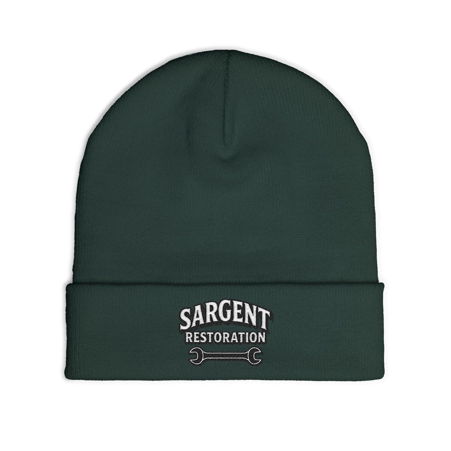 Embroidered 'Sargent Restoration' Knit Beanie – Mechanic Wrench Cuff Hat