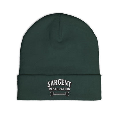 Embroidered 'Sargent Restoration' Knit Beanie – Mechanic Wrench Cuff Hat